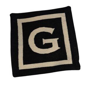 Jonathan Adler NEW Black Cream wool hand woven square monogram initial G pillow